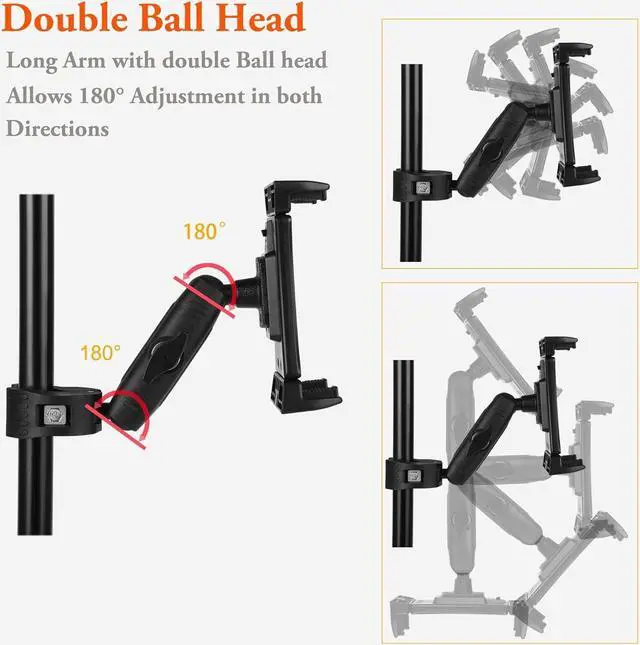 Alt view image 2 of 7 - Ipad Holder for Mic Stand Tablet Phone Holder Micophone Music Stand Mount Adjustable Rotatabe with Super Handle Clamp for iPad Pro 12.9 Air Mini Android 4 to 13.5inch iPhones and Tablets