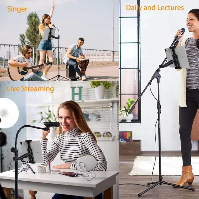Alt view image 7 of 7 - Ipad Holder for Mic Stand Tablet Phone Holder Micophone Music Stand Mount Adjustable Rotatabe with Super Handle Clamp for iPad Pro 12.9 Air Mini Android 4 to 13.5inch iPhones and Tablets