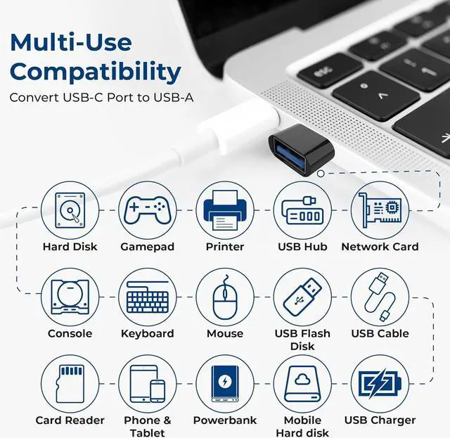 Alt view image 4 of 7 - USB C to USB Adapter (5 Pack) Inexpensive Economy Pricing for Bulk Purchases Convert USB port for Laptop Phone Computer Keyboard USB C to USB A USB-C Male to USB-A Female 2.0 Adapter