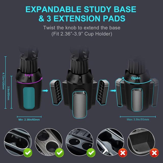 Alt view image 2 of 7 - Cup Holder Car Tablet Mount for Truck 360° Adjustable 15 Long 2-Arm Stand Holder for iPad Pro 12.9/11/10.5/9.7/Air/Mini 6/5/4  Galaxy Tab/Z Fold 6/5/4 iPhone 16/15/Pro 4.7-12.9 Tab &Phone