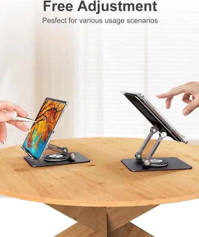 Alt view image 5 of 6 - Swivel iPad Stand for Desk Aluminum Tablet Stand for Desk with 360 Rotating Base Adjustable & Foldable iPad Holder Stand Compatible with iPad/Pro/Air/Mini Tablets Switch Kindle Phone