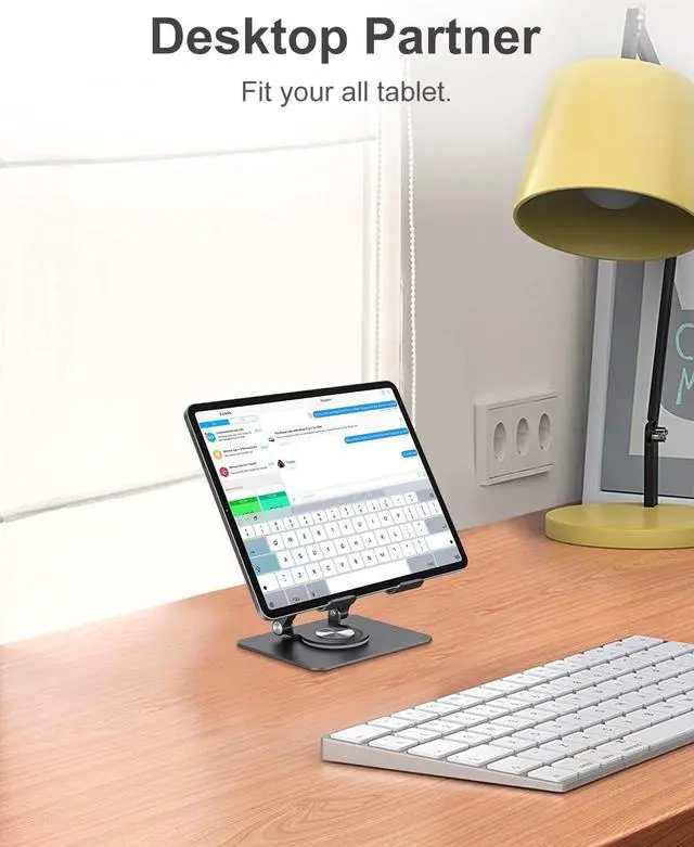 Alt view image 6 of 6 - Swivel iPad Stand for Desk Aluminum Tablet Stand for Desk with 360 Rotating Base Adjustable & Foldable iPad Holder Stand Compatible with iPad/Pro/Air/Mini Tablets Switch Kindle Phone
