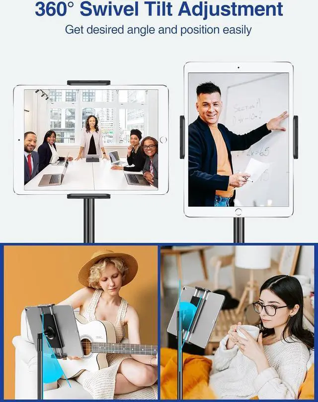 Alt view image 4 of 7 - Aluminum iPad Stand Floor Tripod Holder - 65 Adjustable iPad Pro 12.9 Stand iPad Holder Stand for iPad Pro 12.9 11 inch iPad Air Mini 2 3 4 and 4.7-13 Tablets and Phones Black
