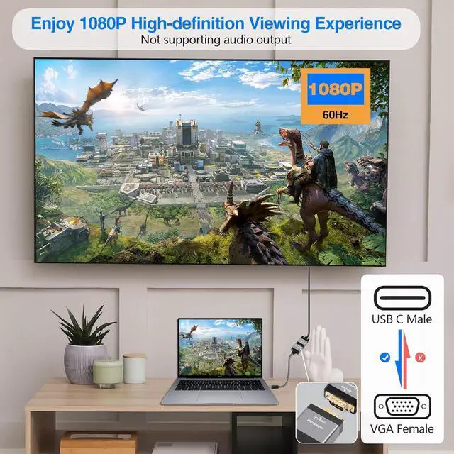 Alt view image 3 of 6 - USB C to VGA Adapter 2 Pack USB 3.1 Type-C Male (Source) to VGA Female (Screen) Braided Cord Converter Connector Thunderbolt 3/4 Compatible for iPhone16 Series MacBook Pro Air iPad Pro Galaxy 24