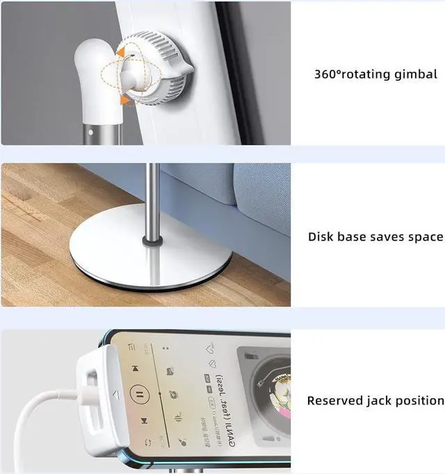 Alt view image 6 of 7 - Heavy-Duty Tablet Floor Stand - 66.1 Height-Adjustable Overhead Bed Phone/Tablet Holder Fits 4.7-12.9 iPad Pro/Air/Mini Kindle & Cell Phones