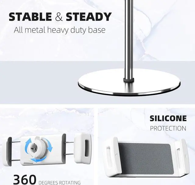 Alt view image 4 of 7 - Heavy-Duty Tablet Floor Stand - 66.1 Height-Adjustable Overhead Bed Phone/Tablet Holder Fits 4.7-12.9 iPad Pro/Air/Mini Kindle & Cell Phones