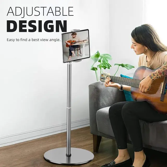 Alt view image 2 of 7 - Heavy-Duty Tablet Floor Stand - 66.1 Height-Adjustable Overhead Bed Phone/Tablet Holder Fits 4.7-12.9 iPad Pro/Air/Mini Kindle & Cell Phones