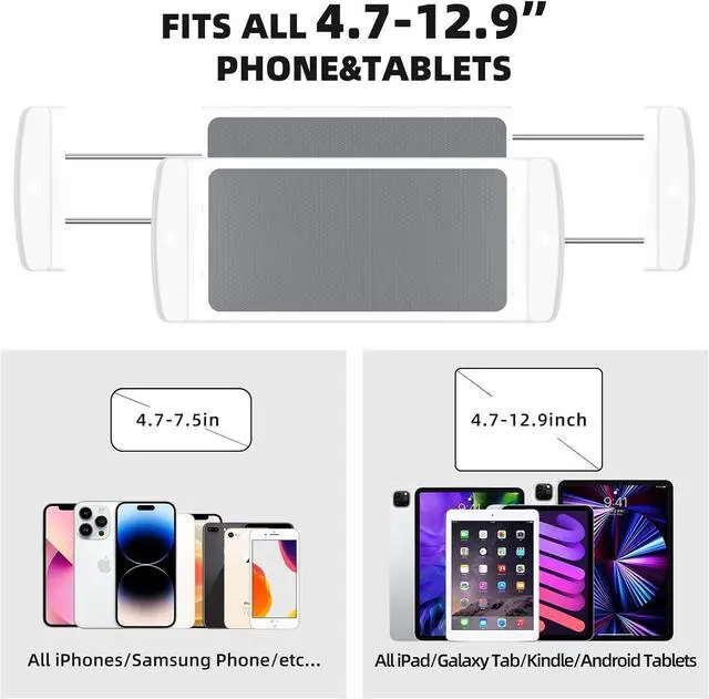 Alt view image 5 of 7 - Heavy-Duty Tablet Floor Stand - 66.1 Height-Adjustable Overhead Bed Phone/Tablet Holder Fits 4.7-12.9 iPad Pro/Air/Mini Kindle & Cell Phones