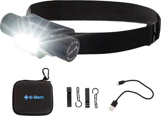 Main image of K-Bern Rechargeable Headlamp. 1850 Lumen, Ultra Bright Head Lights for Forehead. Waterproof, Lightweight Aluminum, 2600mAh Battery, Perfect for Dog Walking, Camping, Hiking & Hard Hats