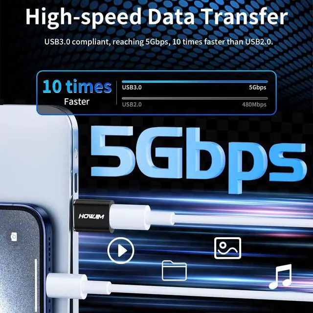 Alt view image 2 of 7 - USB to USB C Adapter 2PCS 5Gbps USB C Female to USB3.0 Male Adapter OTG Converter Fast Charging/Transfer Type C to USB Adapter for M-acBook i-Pad i-Phone15 16 G-alaxy A-ppleWatch A-irpods Black