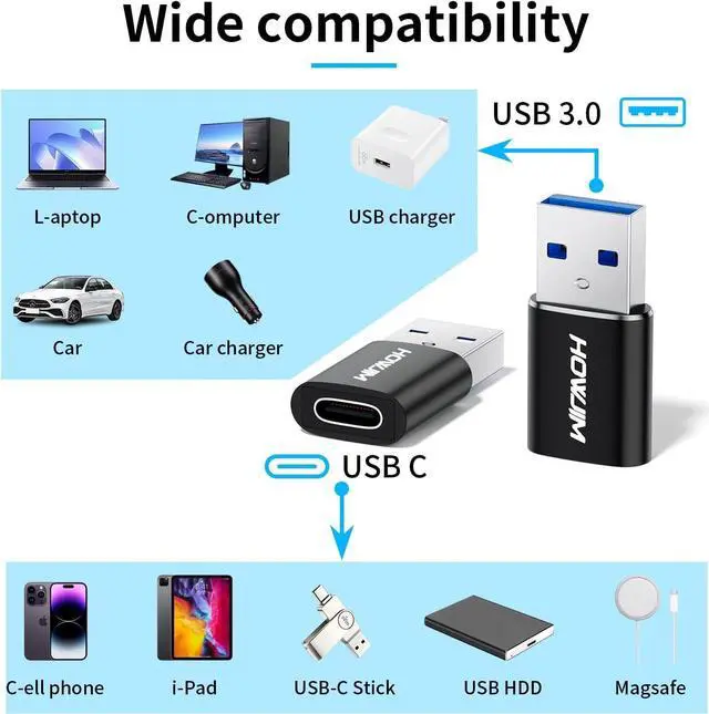 Alt view image 4 of 7 - USB to USB C Adapter 2PCS 5Gbps USB C Female to USB3.0 Male Adapter OTG Converter Fast Charging/Transfer Type C to USB Adapter for M-acBook i-Pad i-Phone15 16 G-alaxy A-ppleWatch A-irpods Black