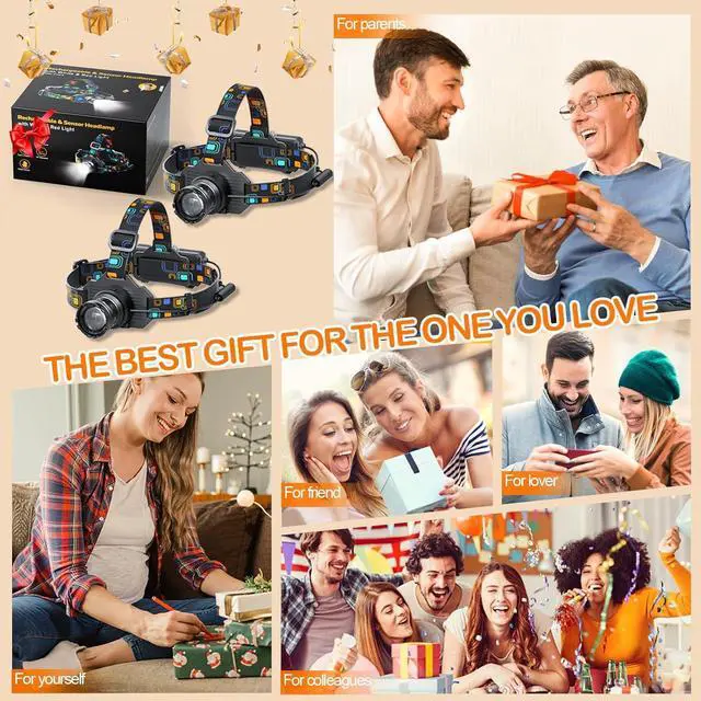 Alt view image 7 of 7 - Headlamp Rechargeable 2 PCS Bright LED Head Lamp with White Red Light LED Headlamp Motion Sensor 90° Adjustable Zoomable 6 Modes Head Lights for Forehead for Adults Running Hunting Camping Fishing