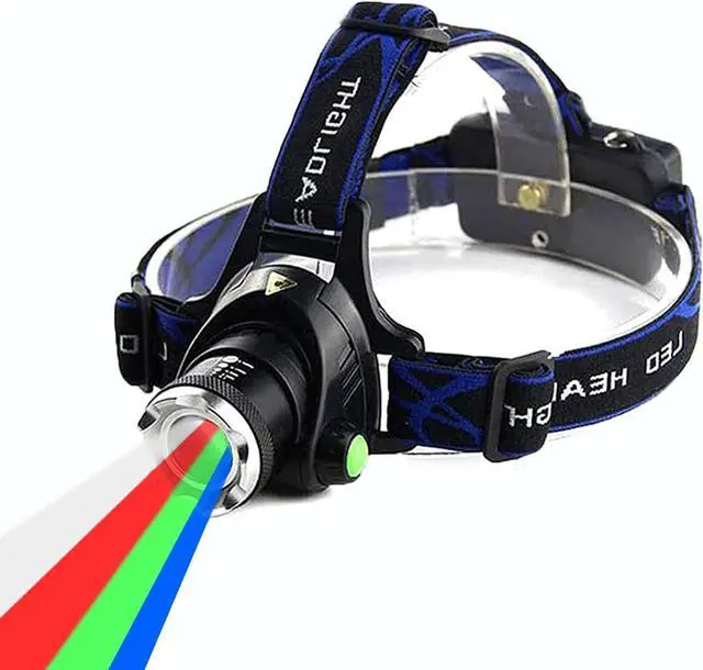 Main image of Multicolor Headlamp Flashlight 1000 Lumen Waterproof Zoomable Led Headlight with White Red Green Blue Light
