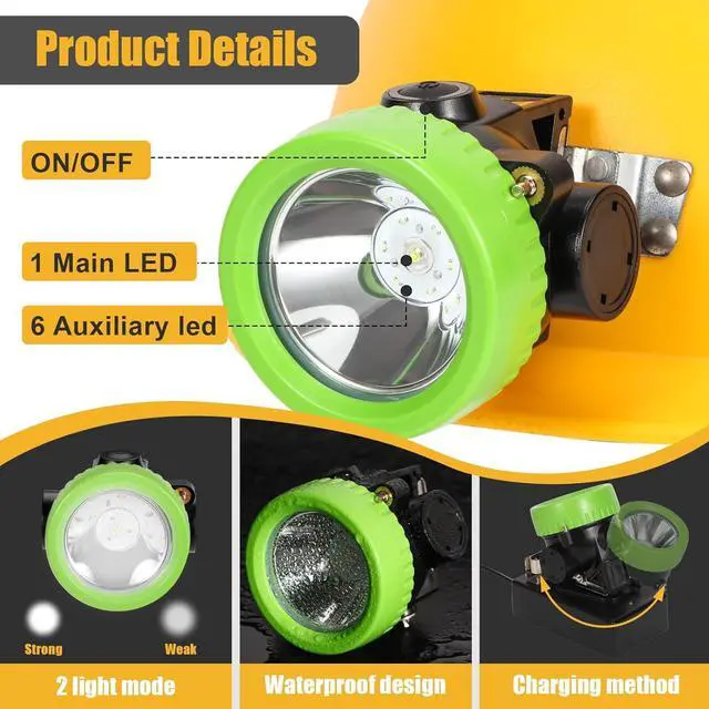 Alt view image 5 of 6 - Mining Headlight Coon Hunting Light Mining Lights Rechargeable Mining Cap Lamp Flashlight 7 LEDs Explosion Proof Hard Hat BK3000 for Hunting Fishing Hiking (Green)