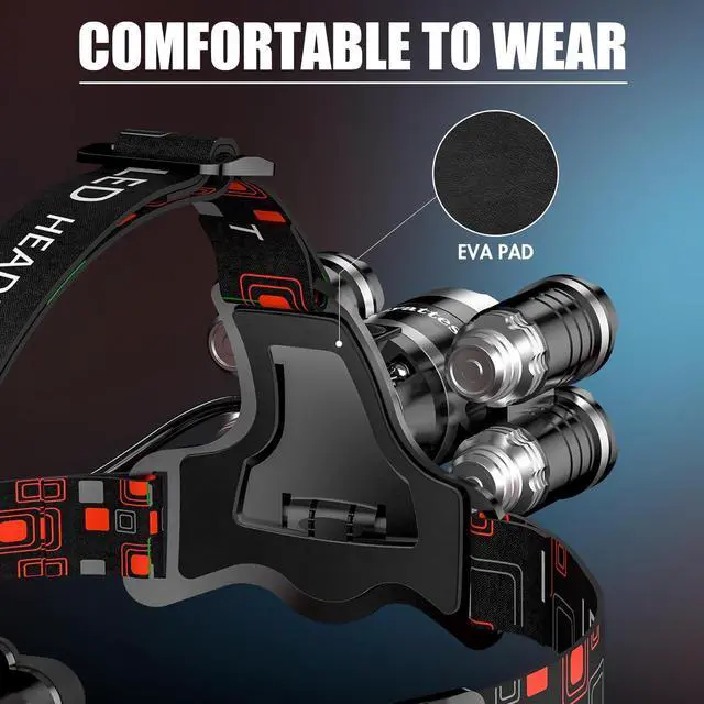 Alt view image 7 of 7 - Headlamp Rechargeable USB LED Headlamp Headlamps for Adults 12000 Lumens Outdoor Headlamp Flashlight with Adjustable 4 Modes Headlight for Camping Hiking and Hunting
