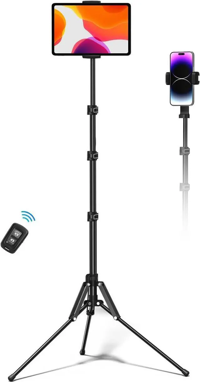 Main image of Tablet Floor Tripod Stand-67 Tripod with Tablet Holder/Phone Holder Angle&Height Adjustable Aluminum Tripod for Video Recording Photos Vlog Compatible with3.5-13 Tablet iPad Pro iPhone 15