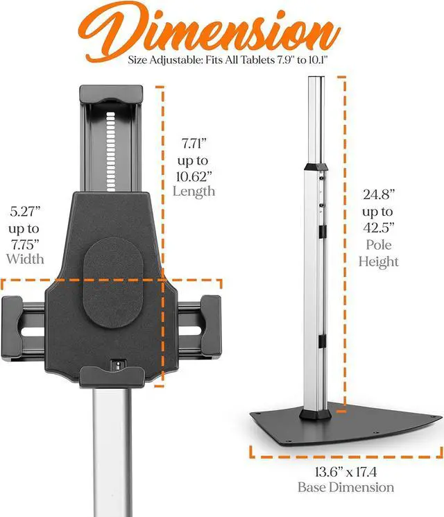 Alt view image 2 of 7 - Anti-Theft Tablet Security Stand Kiosk-Heavy Duty Aluminum Metal Floor Standing Mount Tablet Case Holder Display w/Height Adjustable Pole Fits iPad Mini 2 3 4 Air  Tablets-PSPADLK60
