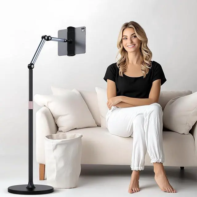 Alt view image 2 of 7 - Tablet Floor Stand Adjustable Tablet Stand 360° Rotation Tablet Holder Compatible with iPad iPhone  Google Kindle Tablet/Phone (4.5-12.9)