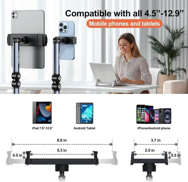 Alt view image 7 of 7 - Tablet Floor Stand Adjustable Tablet Stand 360° Rotation Tablet Holder Compatible with iPad iPhone  Google Kindle Tablet/Phone (4.5-12.9)