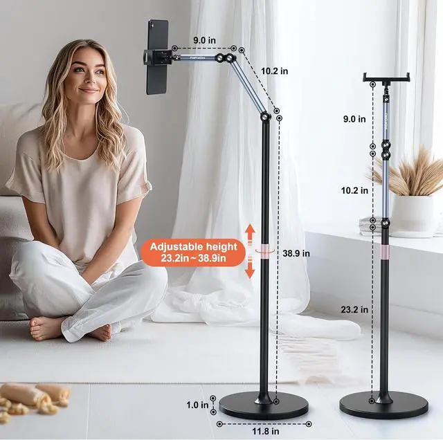 Alt view image 6 of 7 - Tablet Floor Stand Adjustable Tablet Stand 360° Rotation Tablet Holder Compatible with iPad iPhone  Google Kindle Tablet/Phone (4.5-12.9)