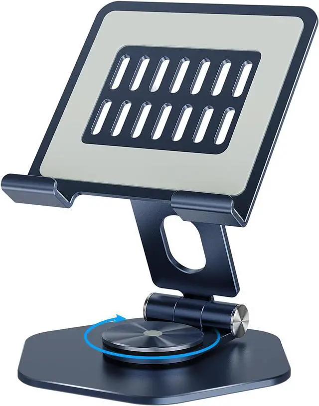 Main image of Tablet Stand Holder for Desk Swivel iPad Stand with 360 Rotating Base Aluminum Foldable Desktop Stand Holder Compatible with All Tablet Such as iPad Pro 12.9 11 10.5 9.7 Dark Grey