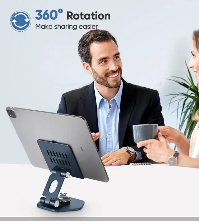 Alt view image 2 of 6 - Tablet Stand Holder for Desk Swivel iPad Stand with 360 Rotating Base Aluminum Foldable Desktop Stand Holder Compatible with All Tablet Such as iPad Pro 12.9 11 10.5 9.7 Dark Grey