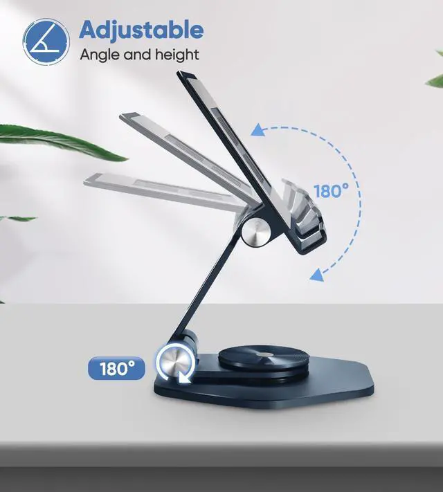 Alt view image 3 of 6 - Tablet Stand Holder for Desk Swivel iPad Stand with 360 Rotating Base Aluminum Foldable Desktop Stand Holder Compatible with All Tablet Such as iPad Pro 12.9 11 10.5 9.7 Dark Grey