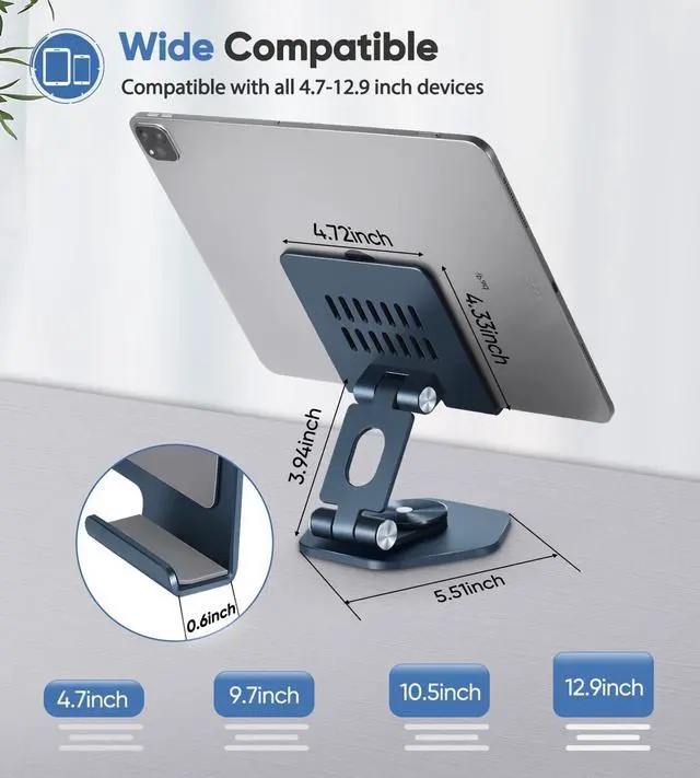 Alt view image 4 of 6 - Tablet Stand Holder for Desk Swivel iPad Stand with 360 Rotating Base Aluminum Foldable Desktop Stand Holder Compatible with All Tablet Such as iPad Pro 12.9 11 10.5 9.7 Dark Grey