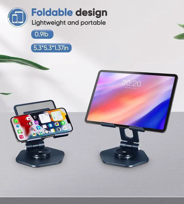 Alt view image 5 of 6 - Tablet Stand Holder for Desk Swivel iPad Stand with 360 Rotating Base Aluminum Foldable Desktop Stand Holder Compatible with All Tablet Such as iPad Pro 12.9 11 10.5 9.7 Dark Grey
