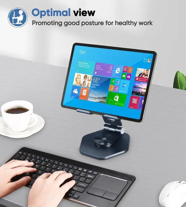 Alt view image 6 of 6 - Tablet Stand Holder for Desk Swivel iPad Stand with 360 Rotating Base Aluminum Foldable Desktop Stand Holder Compatible with All Tablet Such as iPad Pro 12.9 11 10.5 9.7 Dark Grey