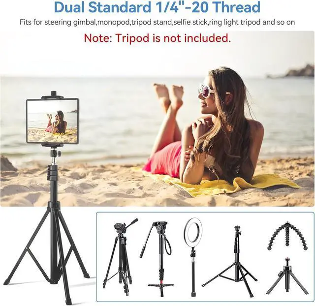 Alt view image 4 of 7 - iPad and Phone Tripod Mount Adapter with Ball Head iPad Holder for Tripod 360 Rotatable Tablet Clamp Mount fits iPad Pro 12.9 Air Mini 3 4 Galaxy Tab Surface Pro Selfie Stick(5.3-10.6)