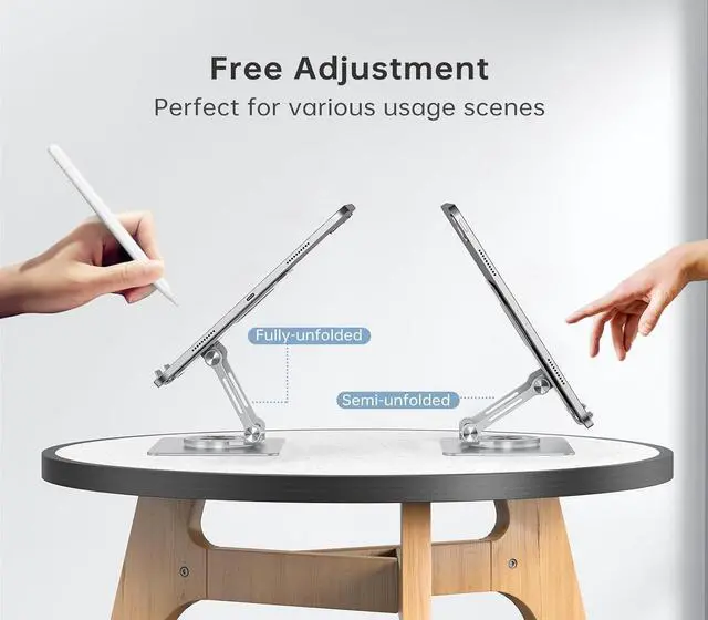 Alt view image 5 of 7 - Tablet Stand Adjustable with 360 Swivel Base Aluminum Tablet Stand Holder Universal Tablet Holder for iPad    Fire Tablet Smartphone Kindle Sliver
