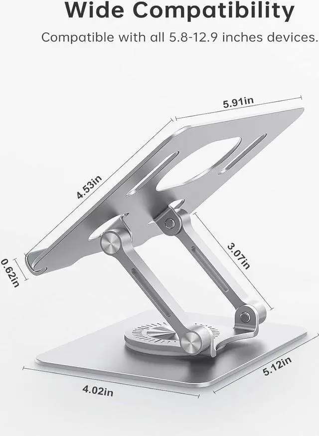 Alt view image 6 of 7 - Tablet Stand Adjustable with 360 Swivel Base Aluminum Tablet Stand Holder Universal Tablet Holder for iPad    Fire Tablet Smartphone Kindle Sliver