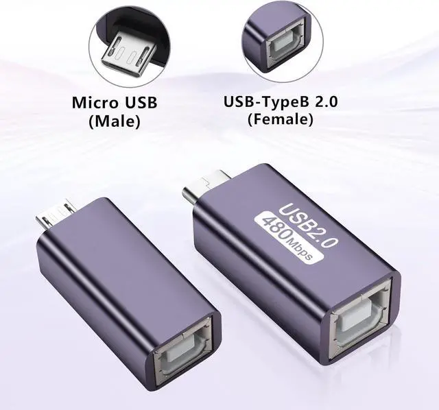 Alt view image 2 of 6 - Micro USB to USB B Adapter Micro USB 5pin Male to USB Type B 2.0 Female Connect Converter Support Charging Data Transfer for Printer Scanner Electronic Midi Piano-2 Pack
