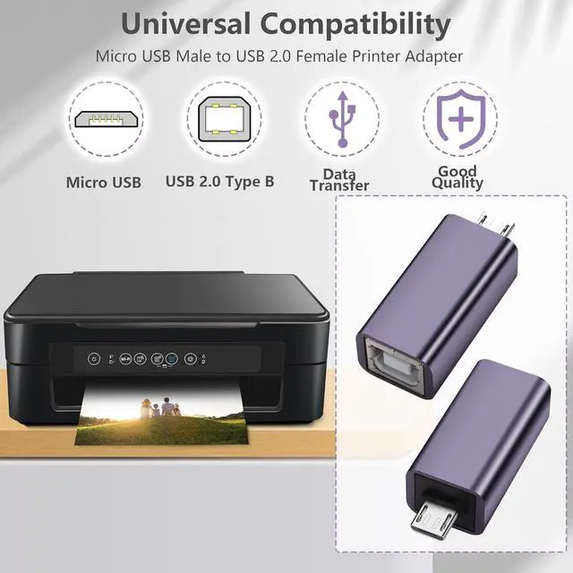 Alt view image 5 of 6 - Micro USB to USB B Adapter Micro USB 5pin Male to USB Type B 2.0 Female Connect Converter Support Charging Data Transfer for Printer Scanner Electronic Midi Piano-2 Pack