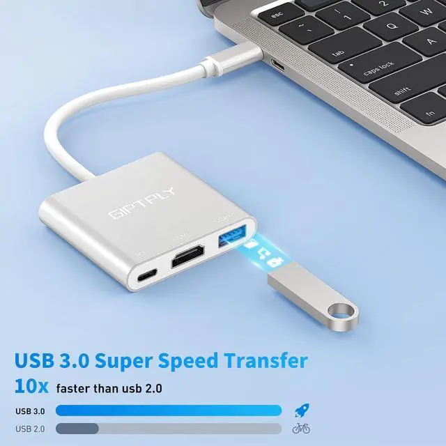 Alt view image 6 of 7 - USB C to HDMI Adapter 3-in-1 USBC Digital AV Multiport Adapter USB Type C Converter to 4K@30Hz HDMI USB 3.0 100W PD for MacBook Pro/Air iPad Pro Chromebook  HP  Surface