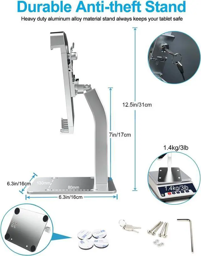Alt view image 5 of 7 - Anti-Theft Desktop Tablet Kiosk Stand Holder Heavy Duty Countertop Tablet POS Display Mount with Security Lock and Key Compatible with iPad Pro/Air/Mini Galaxy Tabs More 7-11 Tablets