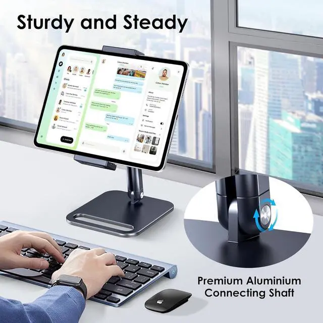 Alt view image 2 of 6 - Tablet Stand Heavy Aluminum Tablet Holder for Desk with Adjustable 360° Swivel Bracket Compatible with iPad Pro/Air/Mini Galaxy Tab Surface Pro Kindle Fire 4.7-13 Black