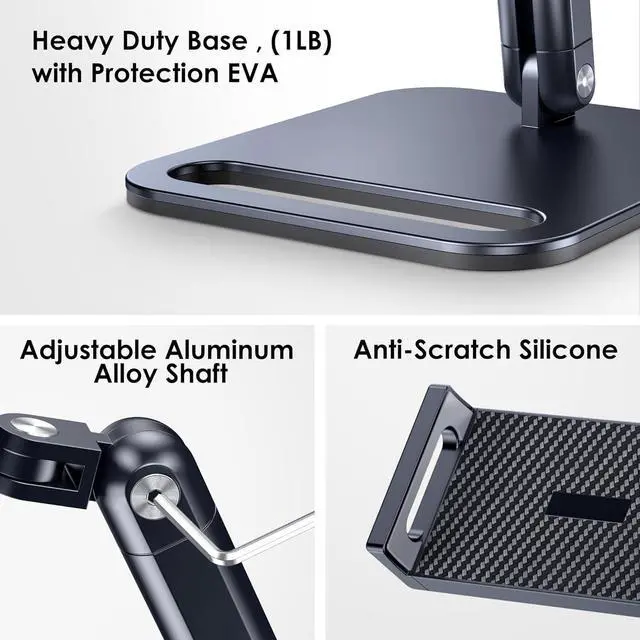 Alt view image 4 of 6 - Tablet Stand Heavy Aluminum Tablet Holder for Desk with Adjustable 360° Swivel Bracket Compatible with iPad Pro/Air/Mini Galaxy Tab Surface Pro Kindle Fire 4.7-13 Black