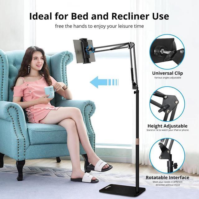 Alt view image 4 of 7 - Tablet Floor Stand Overhead Bed Phone Mount Height Adjustable Universal Metal Tablet Holder Phone Stand Compatible with iPad/iPhoneX/iPad Pro Phone Kindle 4.5-12.9 (Dark Black)