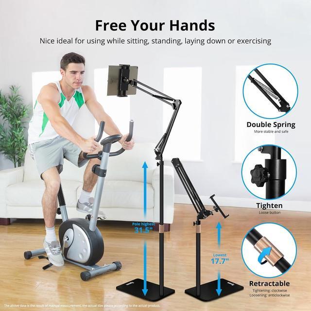 Alt view image 5 of 7 - Tablet Floor Stand Overhead Bed Phone Mount Height Adjustable Universal Metal Tablet Holder Phone Stand Compatible with iPad/iPhoneX/iPad Pro Phone Kindle 4.5-12.9 (Dark Black)