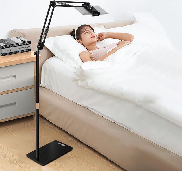 Alt view image 7 of 7 - Tablet Floor Stand Overhead Bed Phone Mount Height Adjustable Universal Metal Tablet Holder Phone Stand Compatible with iPad/iPhoneX/iPad Pro Phone Kindle 4.5-12.9 (Dark Black)