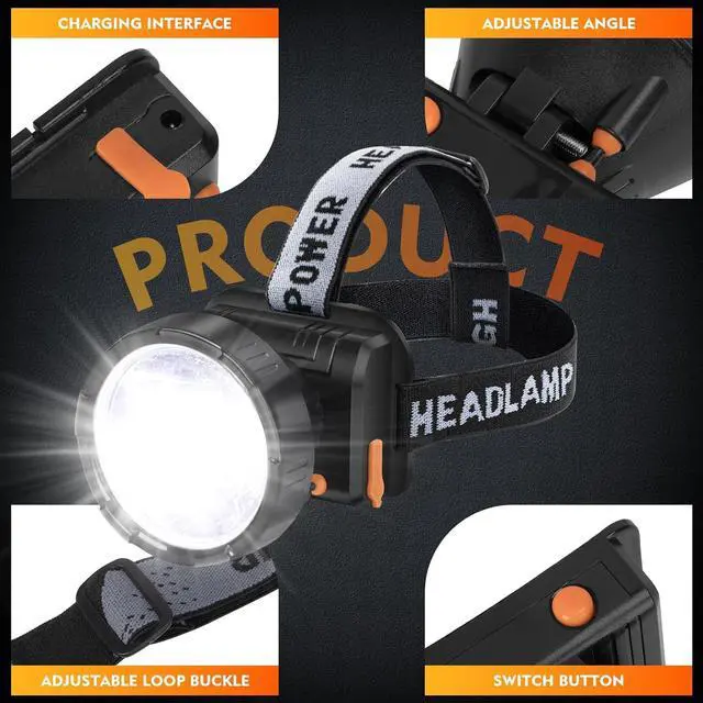 Alt view image 7 of 7 - Headlamp Rechargeable - Super Bright Spotlight with 2 Modes - LED Flashlight Headlight for Camping Fishing Hiking