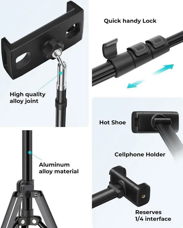 Alt view image 5 of 6 - Tablet Floor Tripod Stand-67 Tripod with Tablet Holder/Phone Holder Angle&Height Adjustable Aluminum Tripod for Video Recording Photos Vlog Compatible with3.5-13 Tablet iPad Pro iPhone 15