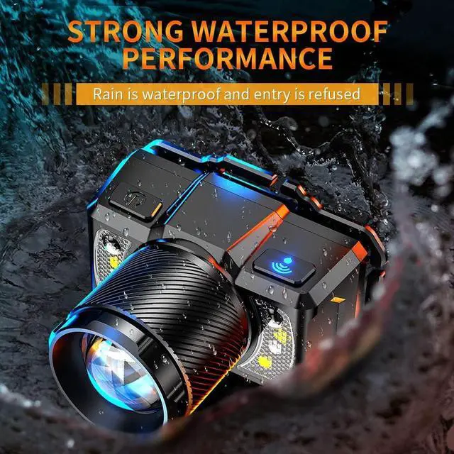 Alt view image 7 of 7 - Led headlamp High Lumen Super Bright headlamp Rechargeable Zoomable Head lamp Flashlight with Motion Sensor Hard Hat Light headlamps for Adults