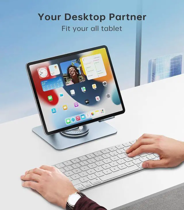 Alt view image 3 of 7 - Tablet Stand Adjustable with 360 Swivel Base Aluminum Tablet Stand Holder Universal Tablet Holder for iPad    Fire Tablet Smartphone Kindle Blue