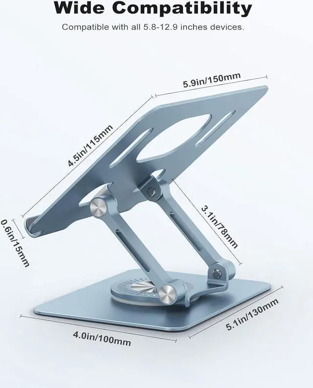 Alt view image 6 of 7 - Tablet Stand Adjustable with 360 Swivel Base Aluminum Tablet Stand Holder Universal Tablet Holder for iPad    Fire Tablet Smartphone Kindle Blue