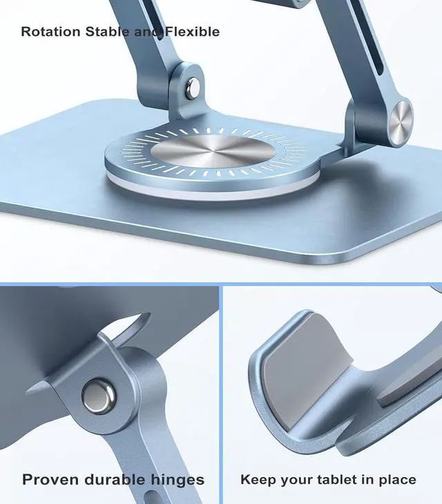 Alt view image 7 of 7 - Tablet Stand Adjustable with 360 Swivel Base Aluminum Tablet Stand Holder Universal Tablet Holder for iPad    Fire Tablet Smartphone Kindle Blue