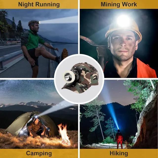 Alt view image 3 of 7 - Ultra-Bright LED Mining Headlamp Rechargeable Waterproof Hard Hat White Light Headlight Camouflage Miner Cap Included Durable Mining Light for Underground Work and Outdoor Adventures (White)