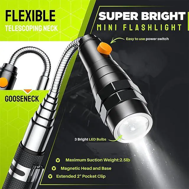 Alt view image 3 of 6 - Telescoping Magnetic Pickup Tool Set-Extendable Magnet Flashlight with Inspection Mirror Birthday Gifts for Men or Women Boyfriend Him Husband Father Handyman Mechanic